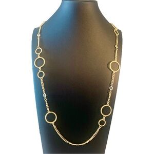 Christian Siriano Gold Tone Circle Link Necklace with Four Clear Crystals 34”